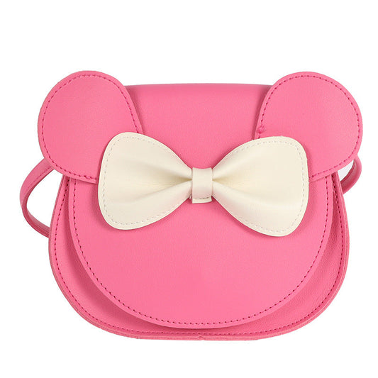 NNEDSZ Adorable Bow Bear Crossbody Bag for Kids - Rose Red Small Shoulder Bag 13*13*5cm-0
