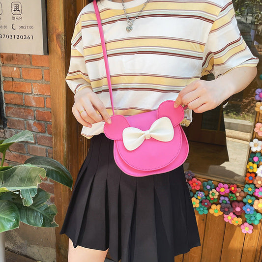 NNEDSZ Adorable Bow Bear Crossbody Bag for Kids - Rose Red Small Shoulder Bag 13*13*5cm-1