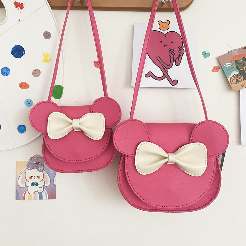 NNEDSZ Adorable Bow Bear Crossbody Bag for Kids - Rose Red Small Shoulder Bag 13*13*5cm-2