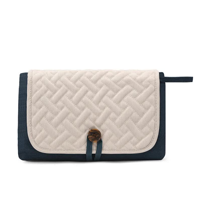 NNEDSZ Blue and White Patchwork Portable Baby Changing Mat - Waterproof, Foldable, Compact Diaper Pad for Travel & Everyday Use-0