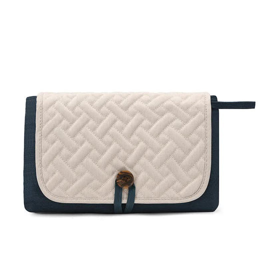 NNEDSZ Blue and White Patchwork Portable Baby Changing Mat - Waterproof, Foldable, Compact Diaper Pad for Travel & Everyday Use-0